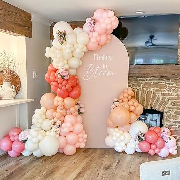 Pink and Coral Red Balloon Garland Arch Kit, Ivory White Maca Orange Latex Balloons Arch Kit for Mothers Day Wedding Engagement Anniversary Birthday Baby Shower Party Decoration Supplies