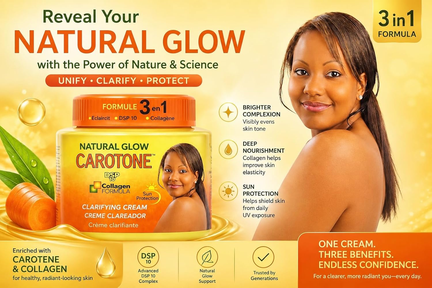 Fine Goods Carrot tone 3-in-1 Face & Body Cream – Moisturizing Skin Care Cream for Even Looking Skin (1 PACK)