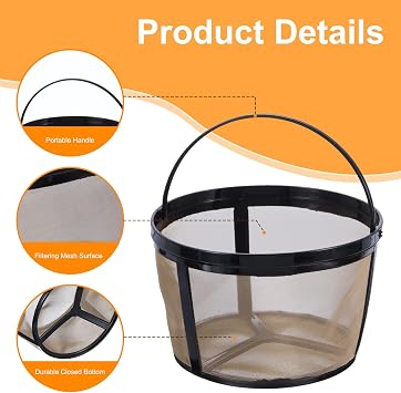 Sourcing Map 4Pcs 12 Cup Gold Nylon Coffee Filter Basket, Reusable Mesh Coffee Maker Filter, Easy to Use and Clean
