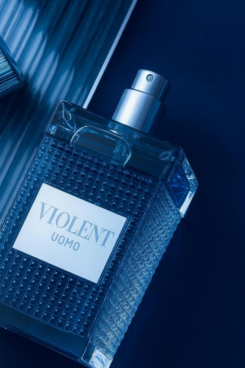 Men's Perfume 100ml (3.4oz), Blue Glass Bottle, Textured Pattern Design, Silver Cap, Luxury Cologne For Men