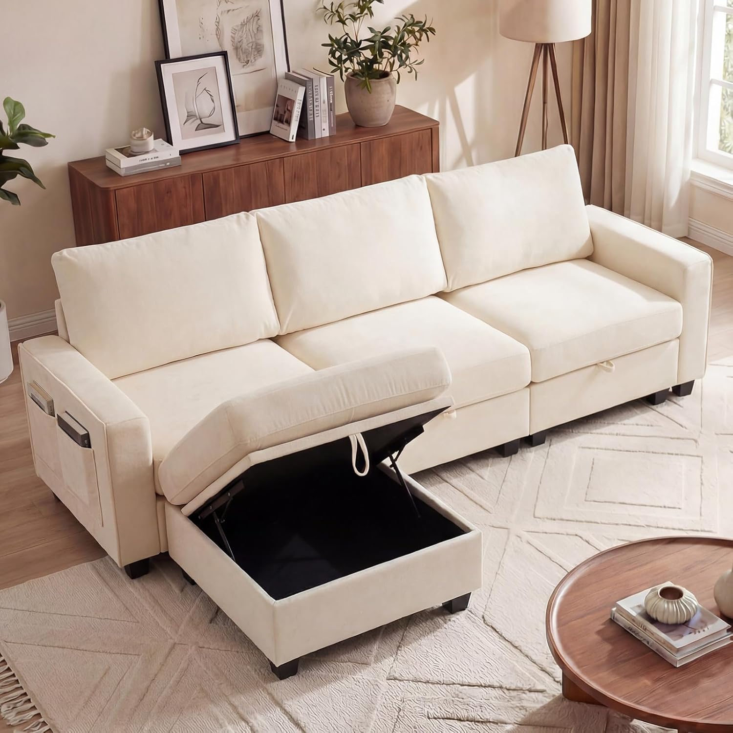 Redlife 98″ Modular Sectional Sofa with Ottoman, 4 Seat