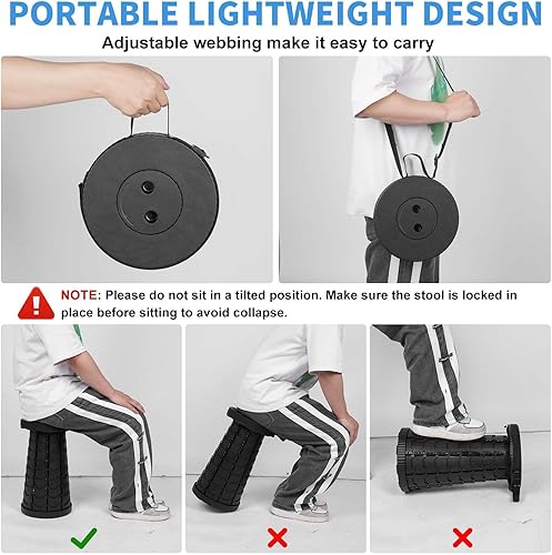 Miniatura 5 de Taburete portátil telescópico plegable para adultos, taburetes de campamento, asientos plegables plegables mejorados con capacidad de carga de 550