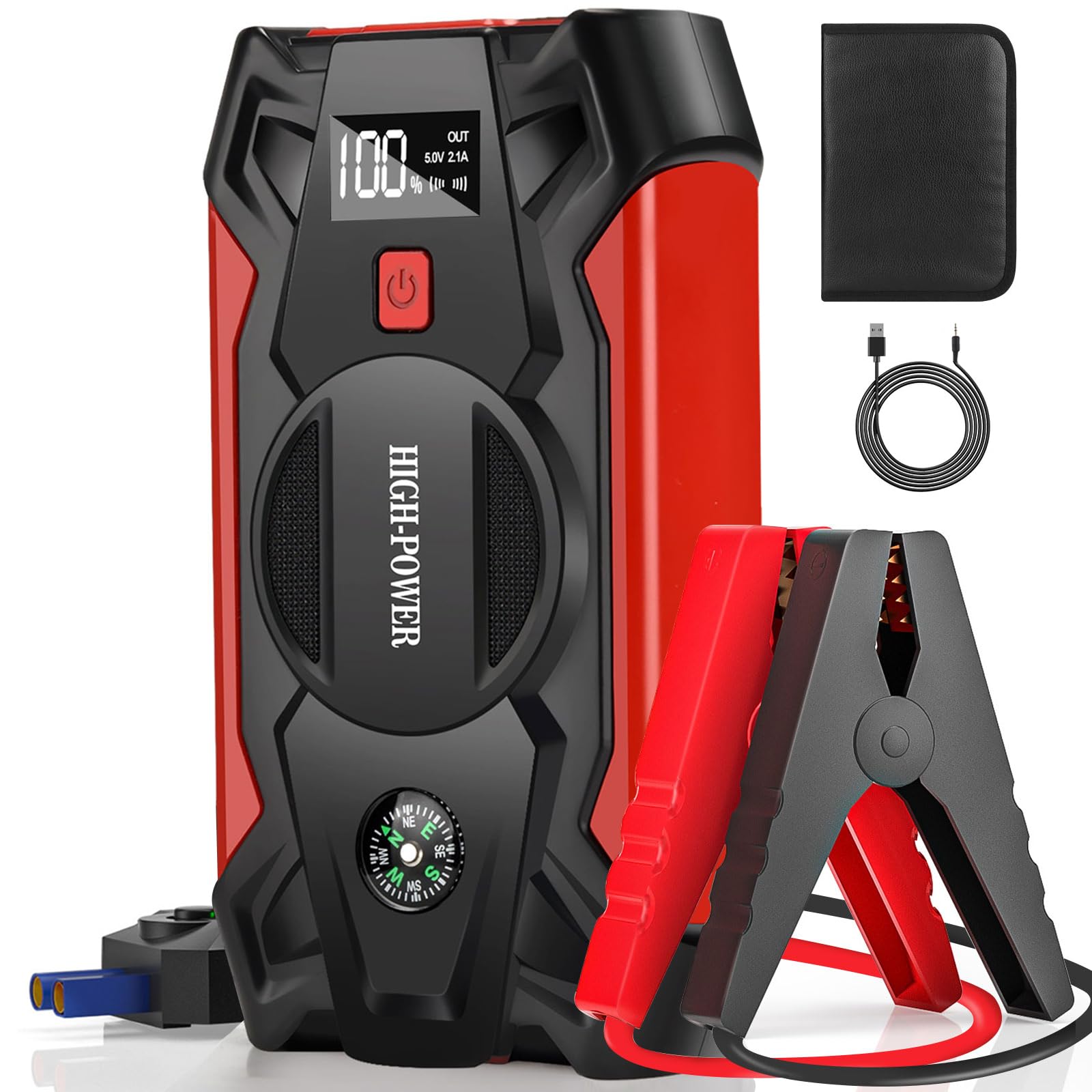 Car Jump Starter, 3000A Portable Car Battery Charger for Up to 8.5L Gas &amp; 8.0L Diesel Engines, 12V Car Jump Box with 4 Modes Flashlight, Power Bank Function, Smart Jumper Cables