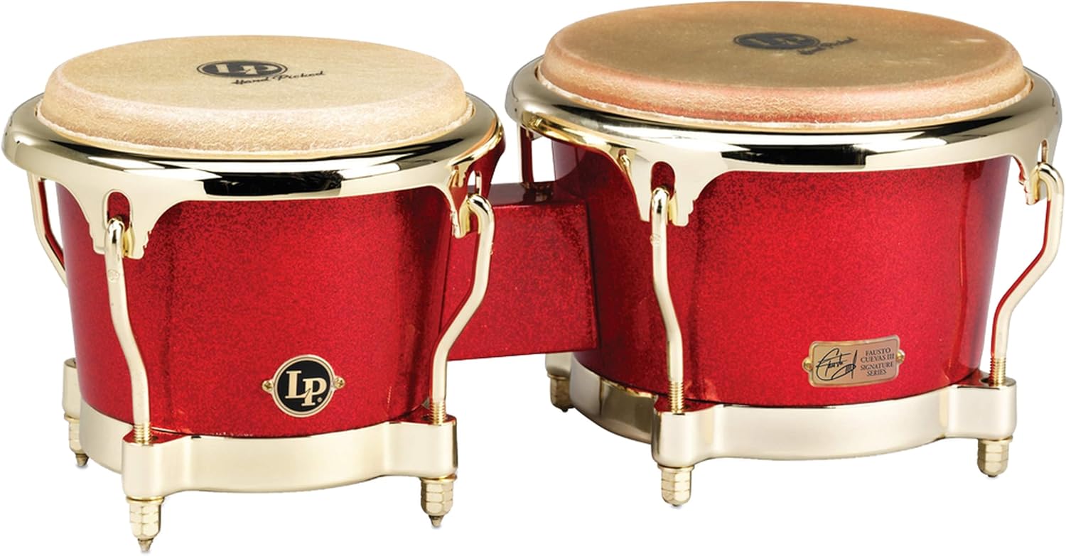 LP Galaxy Series Fiberglass Fausto Cuevas III Signature Bongos, Arena Red with Gold Hardware