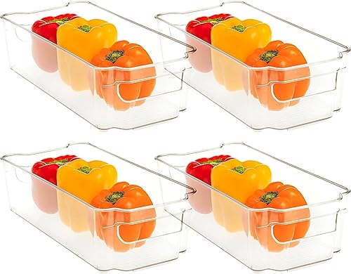 Miniatura 2 de 4 cubos organizadores de refrigerador, contenedores de almacenamiento transparentes, organizadores apilables de plástico transparente con asas,
