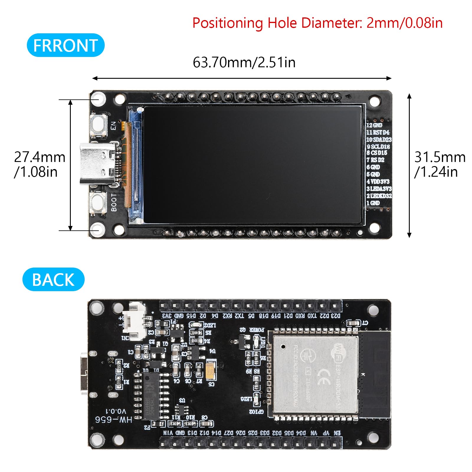 diymore Carte de développement pour ESP32 avec écran LCD 1.96inch 2.4 GHz WLAN WiFi Bluetooth BLE MCU CH340 Chip pour ESP32 32 Nodemcu USB C