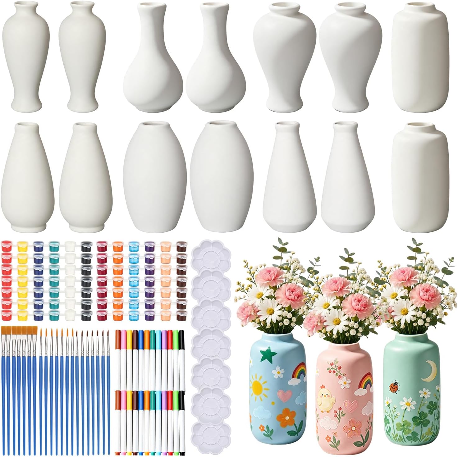 14 Set Flowers Vases Ceramics to Paint DIY Painting Kit Bulk