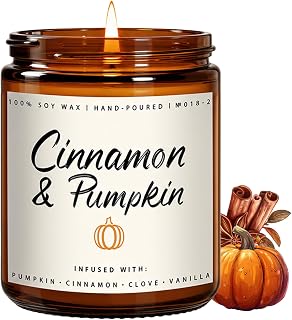 Cinnamon & Pumpkin Scented Candle – Fall Candles for Home Scented, Soy Candles for Home, 7 oz Cozy Pumpkin Candle for Women & Men, Autumn Décor & Holiday Gifts