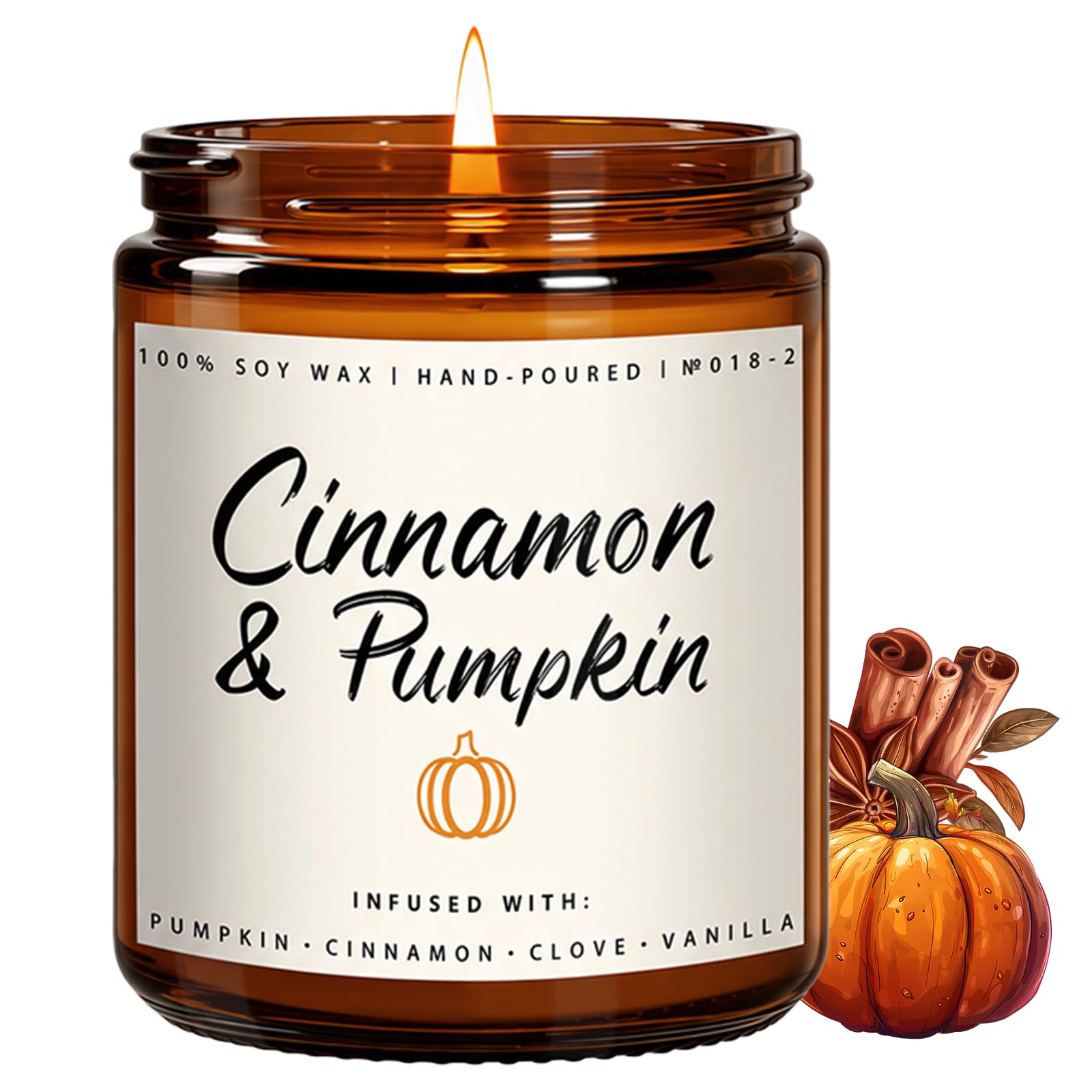 Cinnamon & Pumpkin Scented Candle – Fall Candles for Home Scented, Soy Candles for Home,…
