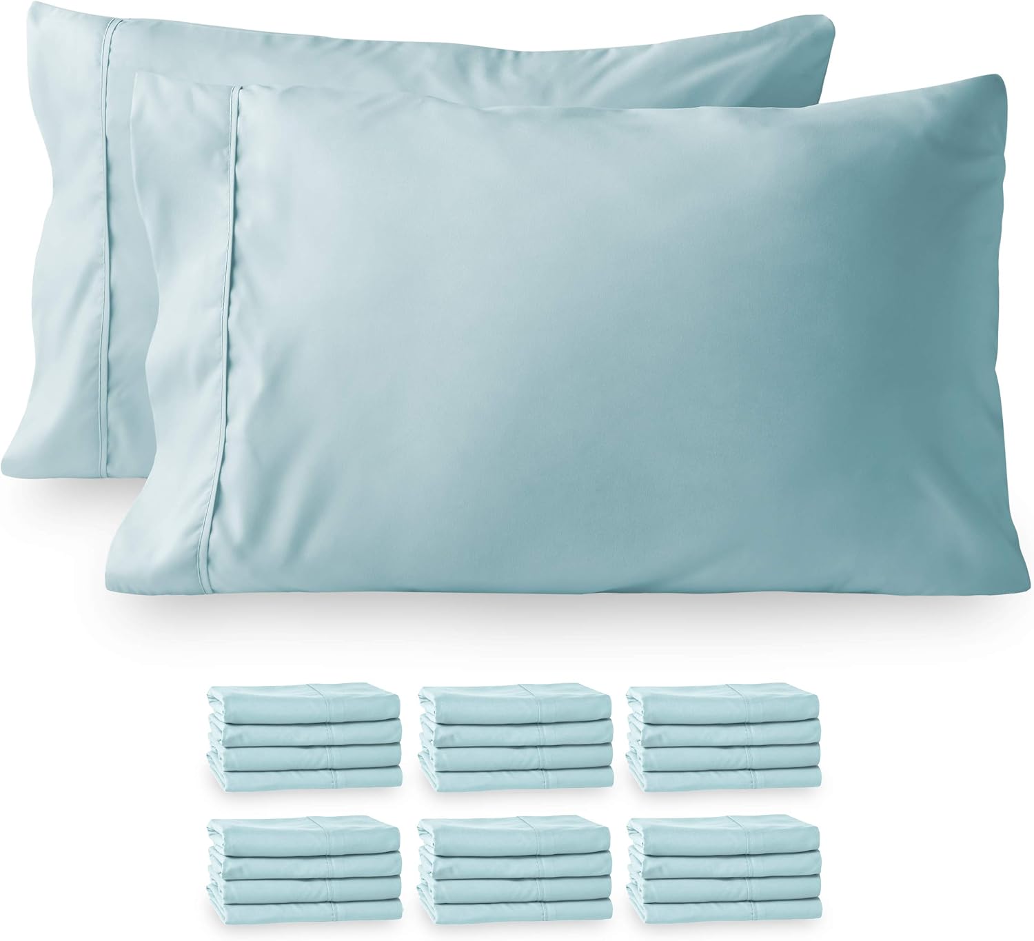 24 Pillowcases - Premium 1800 Ultra-Soft Collection - Bulk Pack - Double Brushed - Hypoallergenic - Wrinkle Resistant - Easy Care (King - 24 Pack, Light Blue)