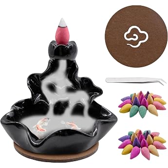Backflow Incense Burner Backflow Incense Burner Waterfall with 60 Incense Cones for Office Home Bedroom Yoga