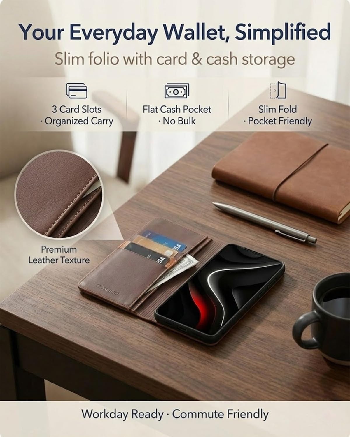 Genuine Leather Card Wallet Folio Case for Samsung Galaxy S26 Ultra/S26 Plus/S26, Leather-Texture Flip Cover with 3 Card Slots & Cash Pocket, Full-Wrap Protection, Foldable Stand(Black,S26 Ultra)