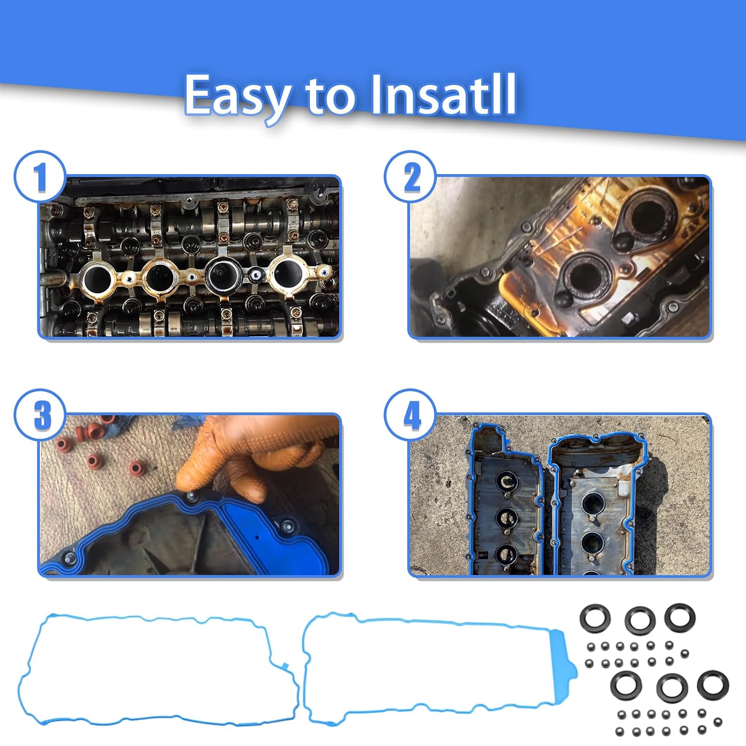 VS50808R Engine Valve Cover Gasket Seal for Buick Lacrosse Enclave/Cadillac SRX STS CTS / 2011 Chevy Traverse Impala Equinox Camaro/GMC Terrain Acadia 3.0 3.6L VS50502 2008 2009 2010 2012-2017