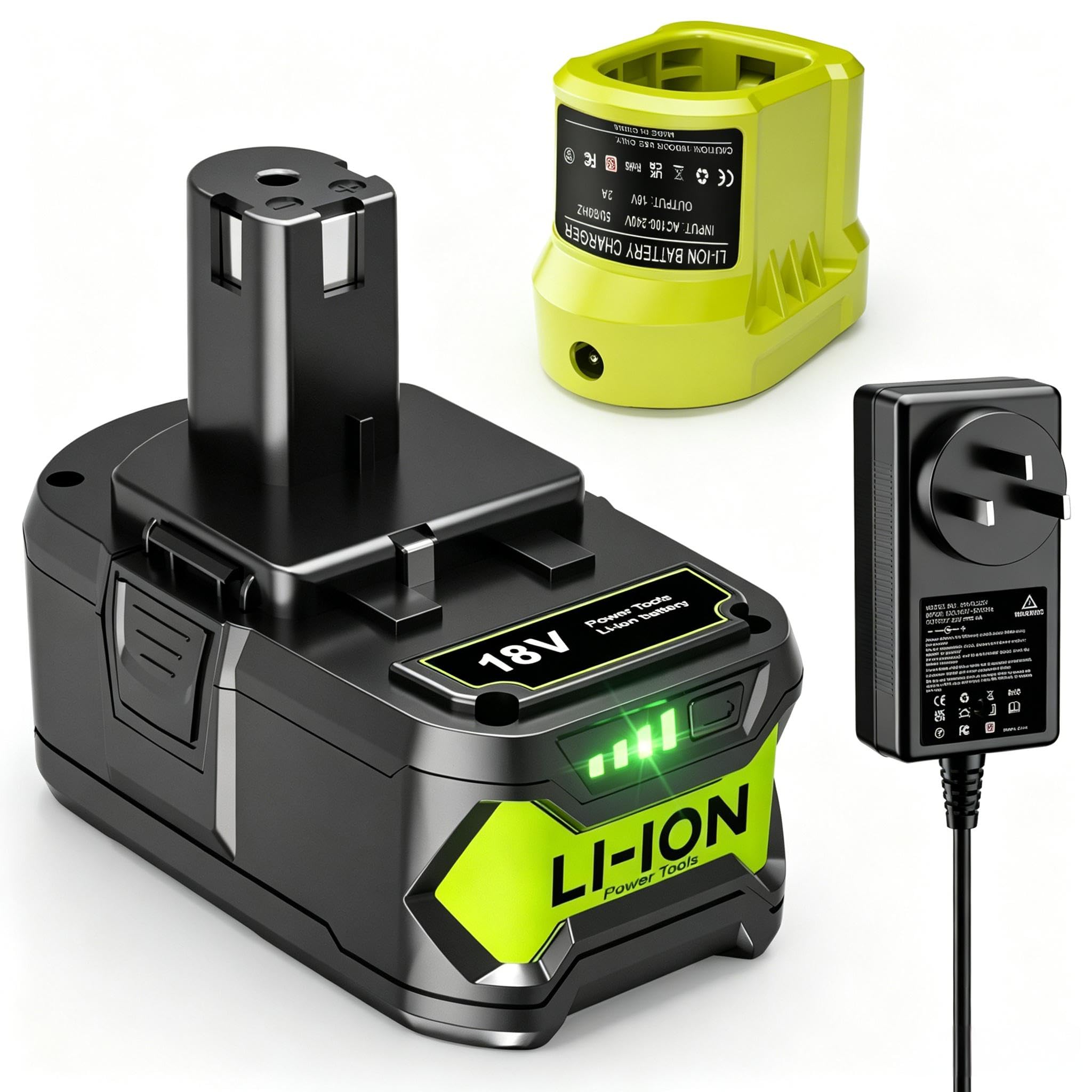 18V 5.5Ah Li-ion Battery Replacement for Ryobi P108 and Charger for ONE+
