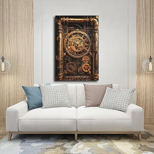 Miniatura 5 de ZMLIS Arte de pared con engranajes de reloj Steampunk, impresión mecánica victoriana de latón y cobre, póster industrial retro de ciencia ficción