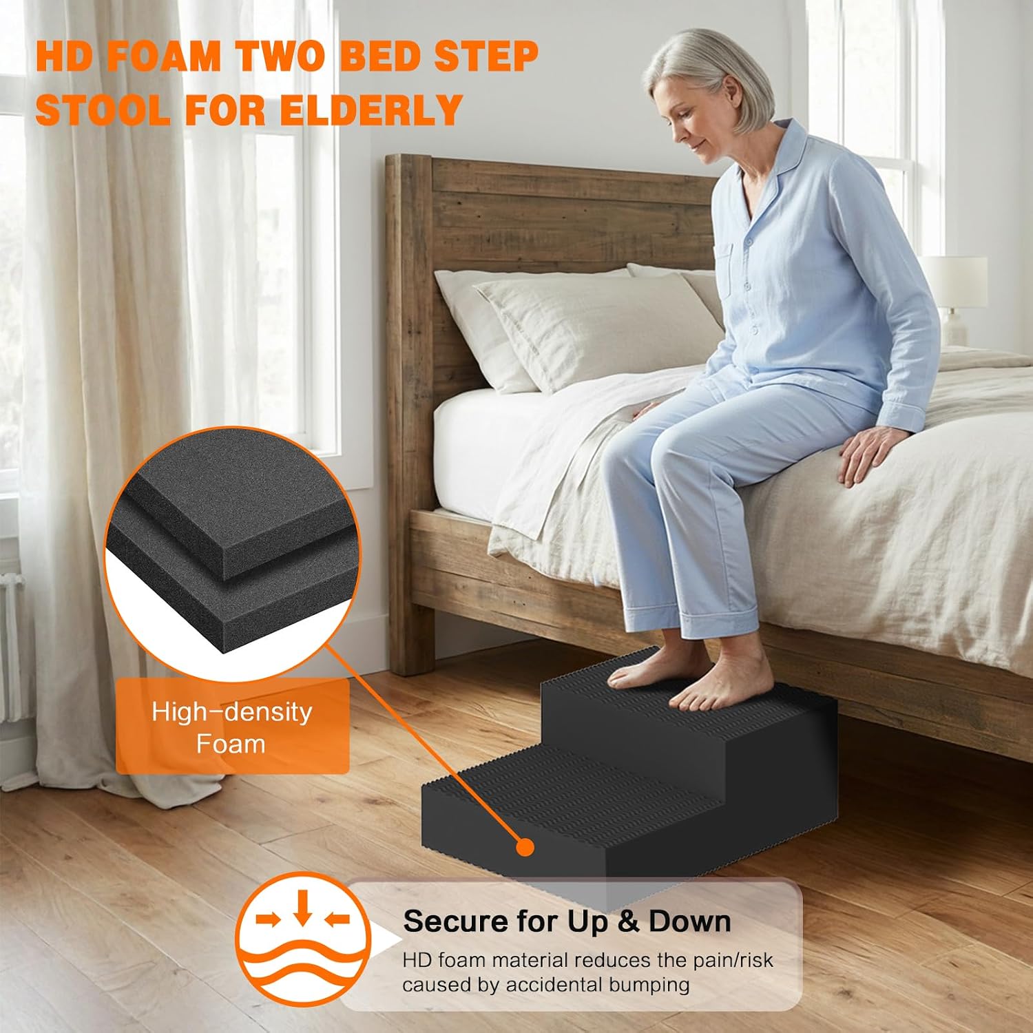 High Density Foam Two Bed Step Stool for Seniors Adults, 8.0" Rise Step with Double Sided Non-Slip Surface & Pads for High Bed/Kitchen/Door Entrance