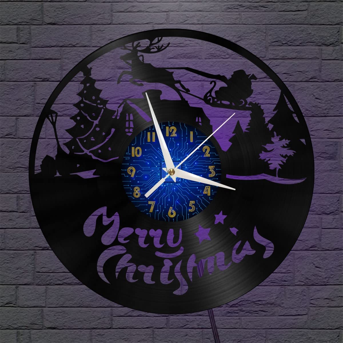 Horloge Murale en Vinyle Joyeux Noël XDGFR 30 cm Illuminée LED Déco Salon
