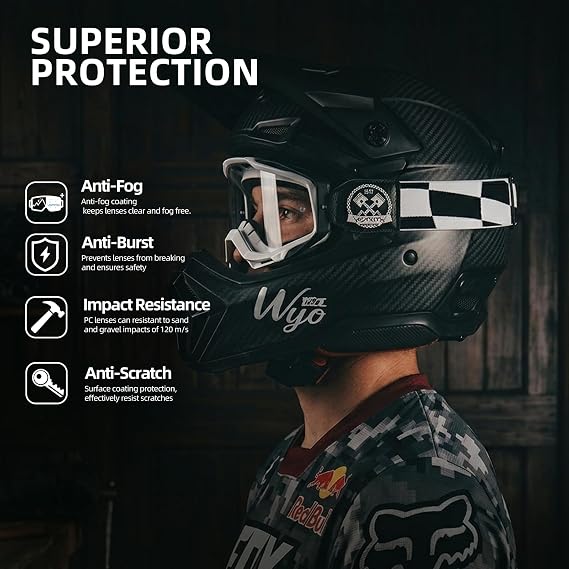 Photochromic Dirt Bike Goggles for Men Women, No Double Vision Anti-Fog with HD Lens, OTG & UV Protection