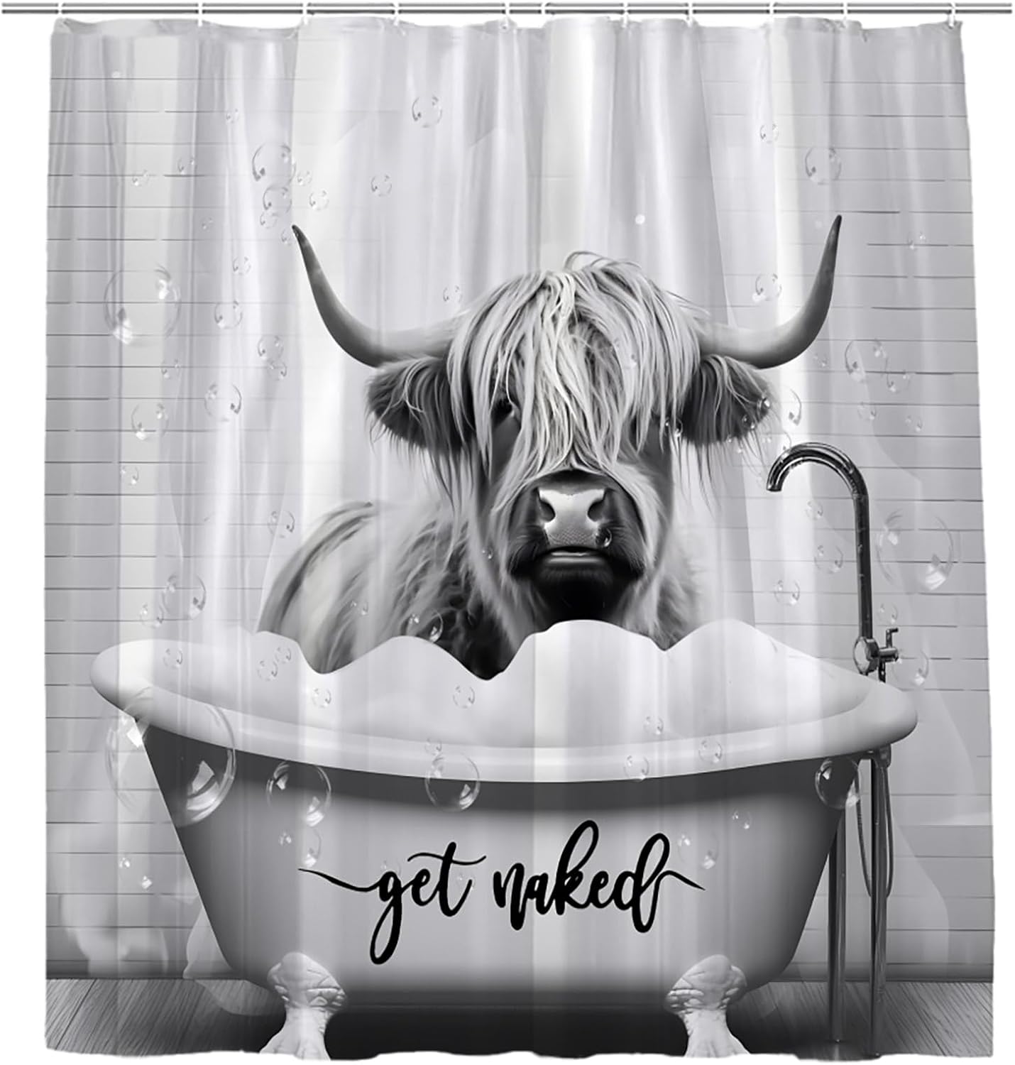 Highland Cattle Shower Curtain Funny Grey Cow Sitting in The Bathtub Farmhouse Animals Rustic Wildlife in Bathtubs Rules Abstract Art Wildlife Bathroom Decor Curtains 94x70 inch with Hook