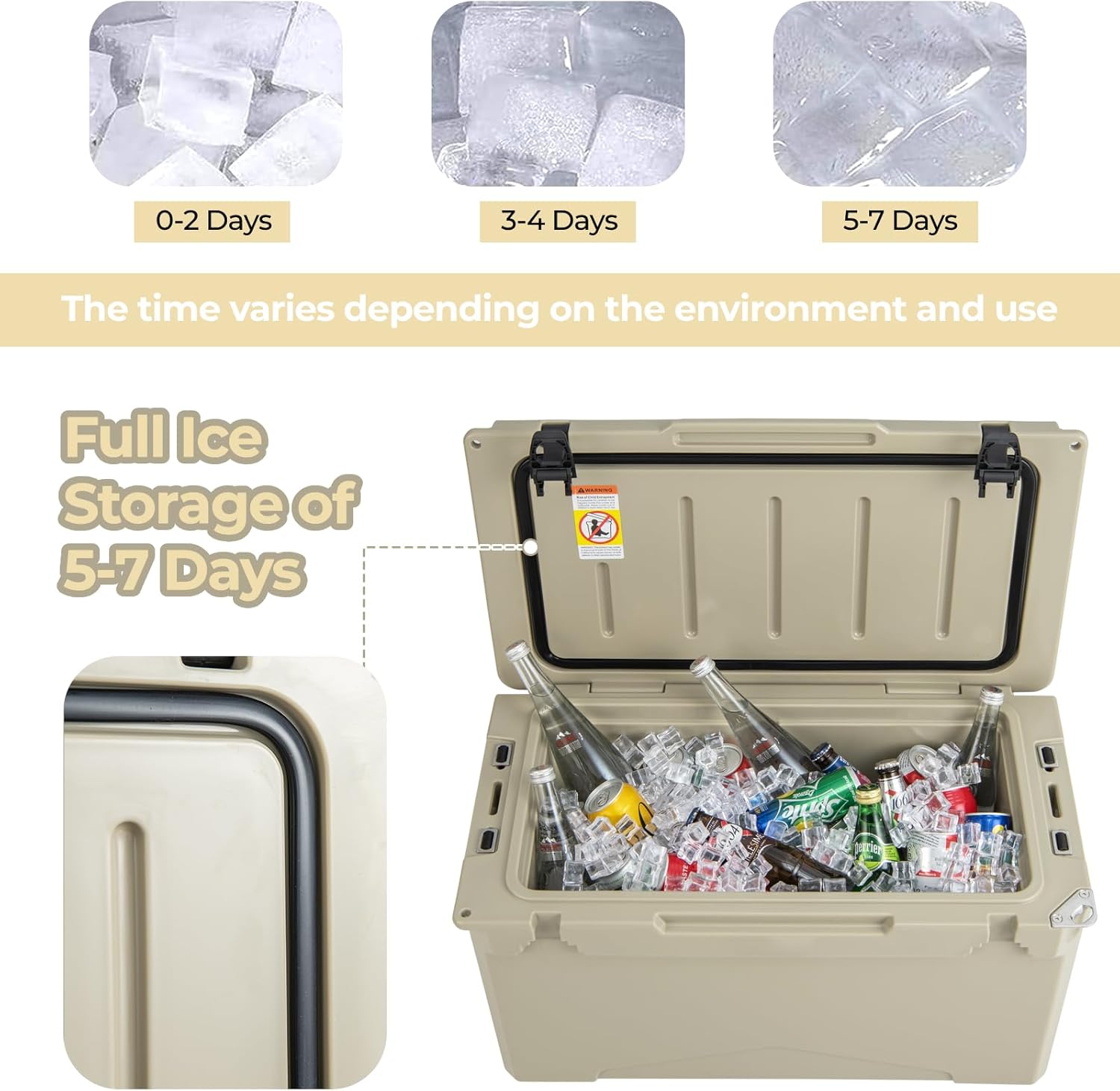 TANGZON Rotomolded Hard Cooler, Insulated Ice Chest with 5-7 Days Ice Retention, Drainage System, Latches & Bottle Opener, Portable Enhanced Ice Cooler Box
