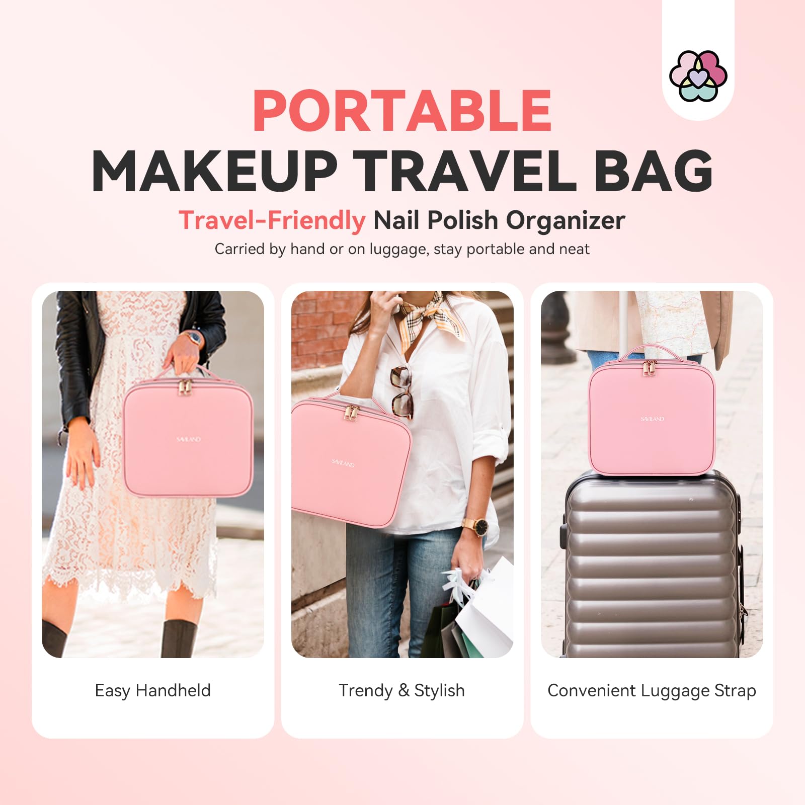 SAVILAND Reise-Makeup Tasche PU-Leder Kosmetiktasche mit Wiederaufladbarer beleuchtetem Spiegel, Kosmetiktasche Einstellbarer Helligkeit in 3 Farbszenarien Make up Tasche mit verstellbaren Trennwänden