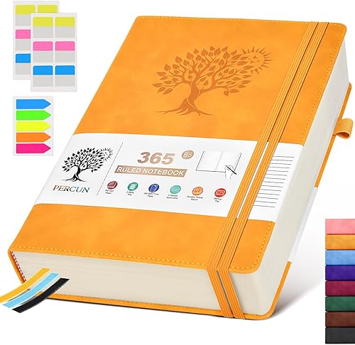 Miniatura 26 de Cuaderno rayado A4, 365 páginas de gran tamaño de cuero para escribir para mujeres y hombres, cuaderno de tapa dura con páginas gruesas de 100 g/m²