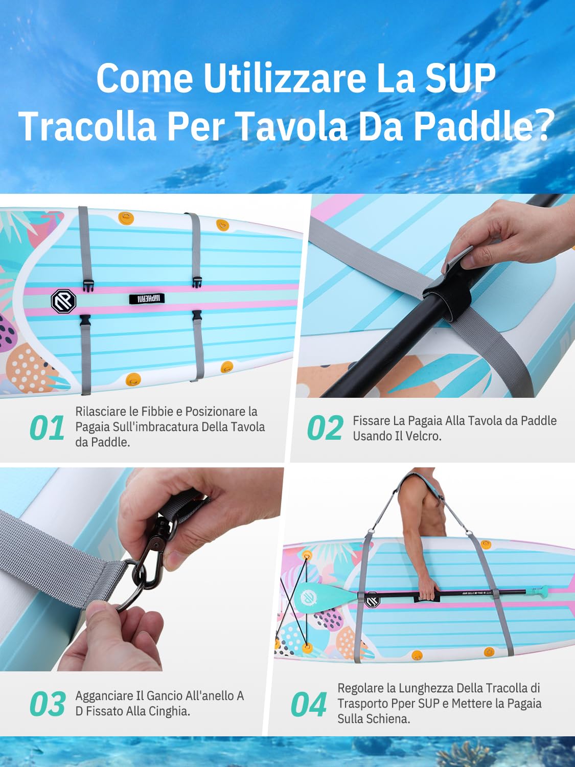 niphean Laccio Tavola SUP, Accessori SUP per Tavola SUP Gonfiabile，SUP Tracolla Regolabile a Mani Libere per Tavola da SUP，Tracolla per Il Trasporto della Tavola da Surf con Tracolla Imbottita