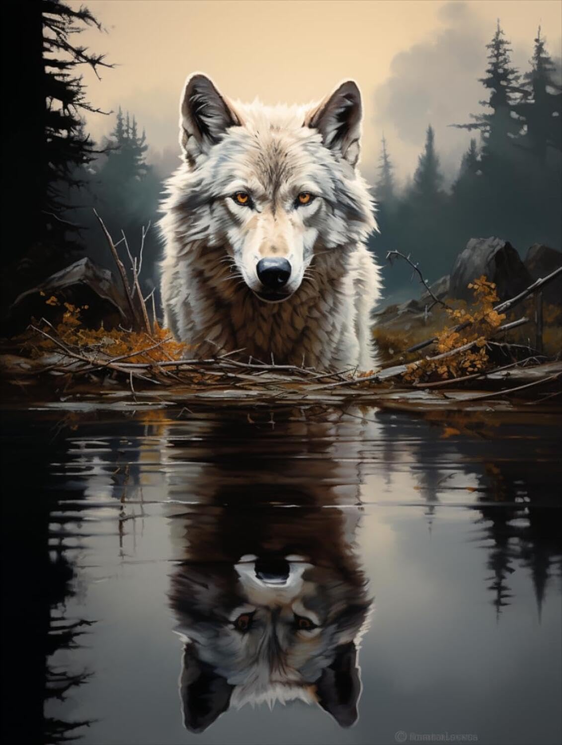 Rqwybcaxn DIY Latch Hook Rug Kit Wolves in the Water 55x75cm