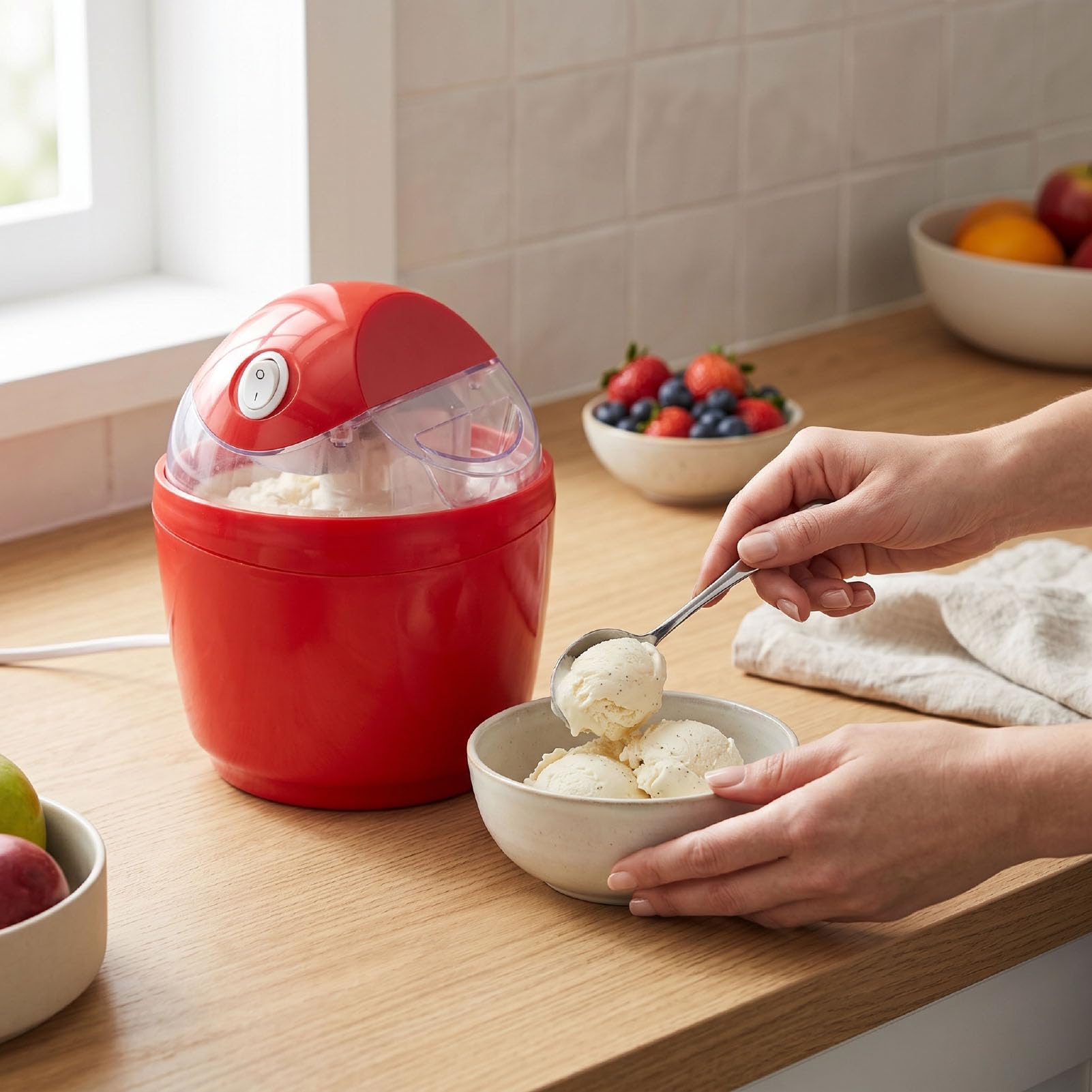 Topiky Máquina Eléctrica para Hacer Helado para Niños, Tazón Mini (rojo)