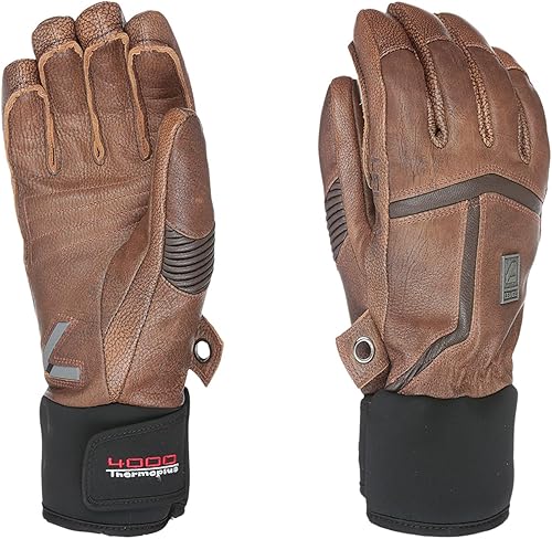 Level Guantes de cuero Off Piste para hombre, marrón, 10