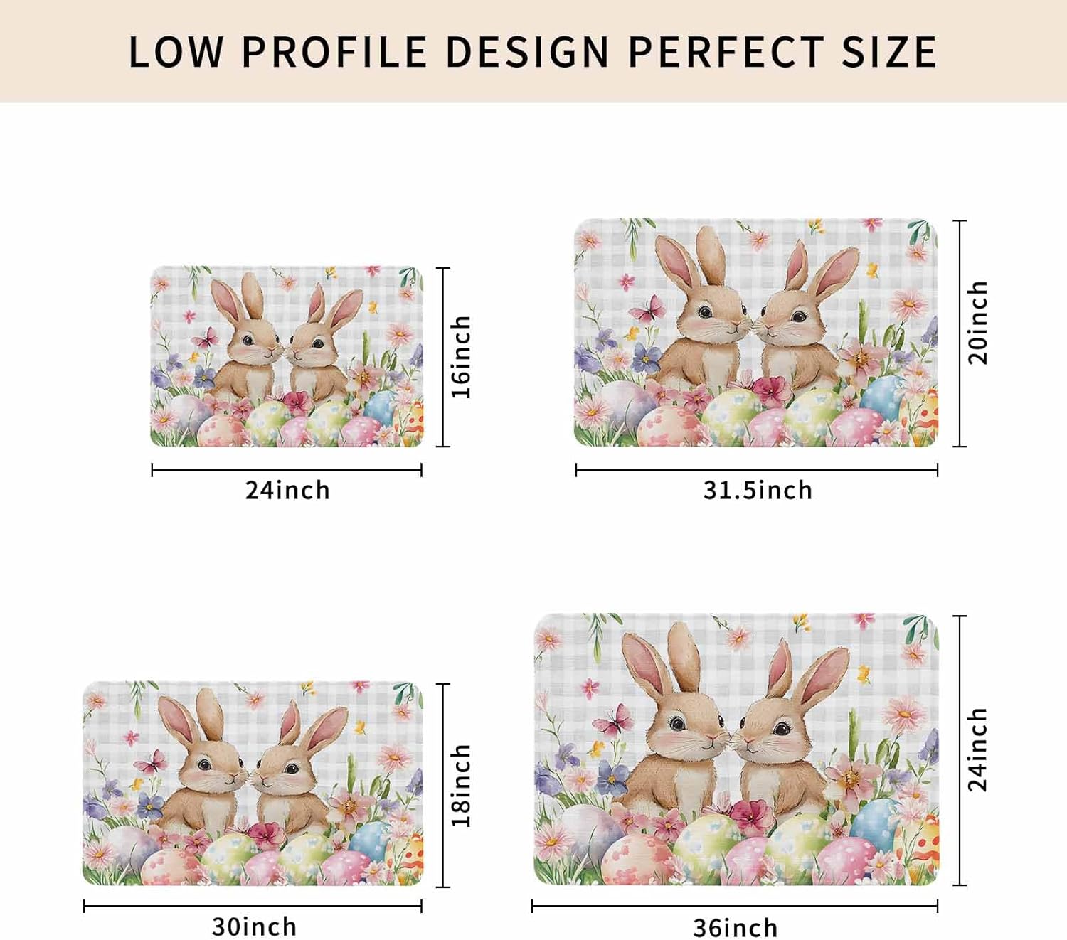 Spring Easter Doormat Rugs Outdoor/Indoor Bunny Eggs Non-Slip Entrance Welcome Matt for Front Door/Bathroom/Kitchen/Bedroom/Patio/Entryway Rugs Floor Mats,18"x30", Rabbit Flower Grey Buffalo Plaid