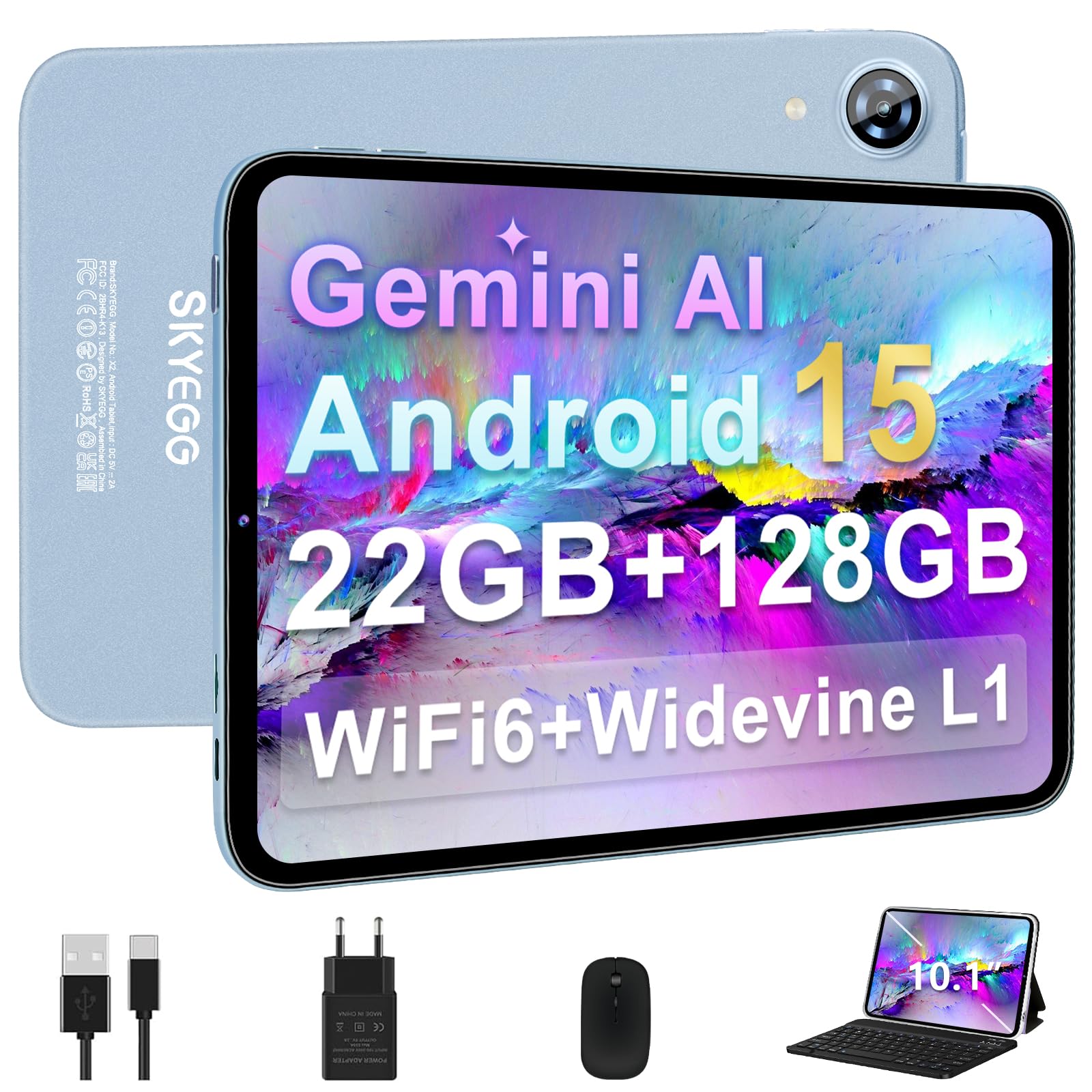 Tablet 10 Pollici Android 15 con 22 GB RAM+128 GB ROM, Gemini AI, Verde | Espandibile Fino a 2 TB, Octa-Core, Widevine L1, Wi-Fi 6, con Tastiera/Mouse, 6000 mAh, Corpo in Metallo, BT 5.0, 8/5 MP