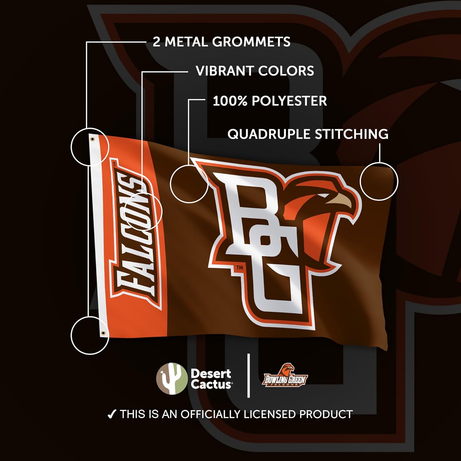 Desert Cactus Bowling Green State University Flag Falcons BGSU Talons Up Banners 100% Polyester Indoor Outdoor 3x5 feet Flags (Team Name) - Image 4