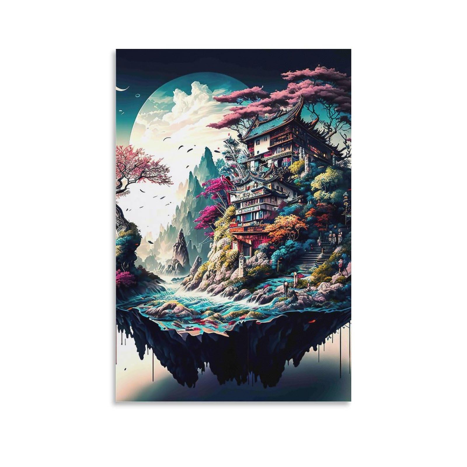 DHBANEIOK Fantasy Floating Temple Wall Decor Poster Giclee Canvas Prints Modern Wall Art Picture Wall Hanging for Office Gym Living Room Decor 24x36inch(60x90cm)