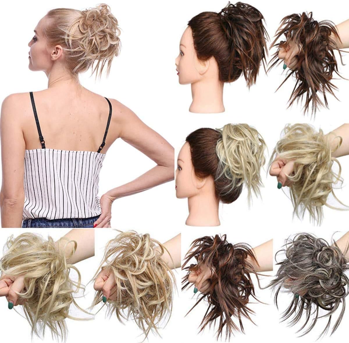 Silk-co Ombre Hair Extensions Chignons Hairpiece Hair Rubber Scrunchie Scrunchy Updos VOLUMINOUS Straight Messy Bun White Blonde