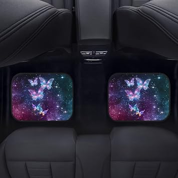 AFPANQZ 4 Pack Car Front & Rear Floor Mats Galaxy Butterfly Car Carpets Interior Decor Universal Fit 4 Packs Fits Most Cars Trucks SUV Van Auto Interior Pretective Carpet All Weather