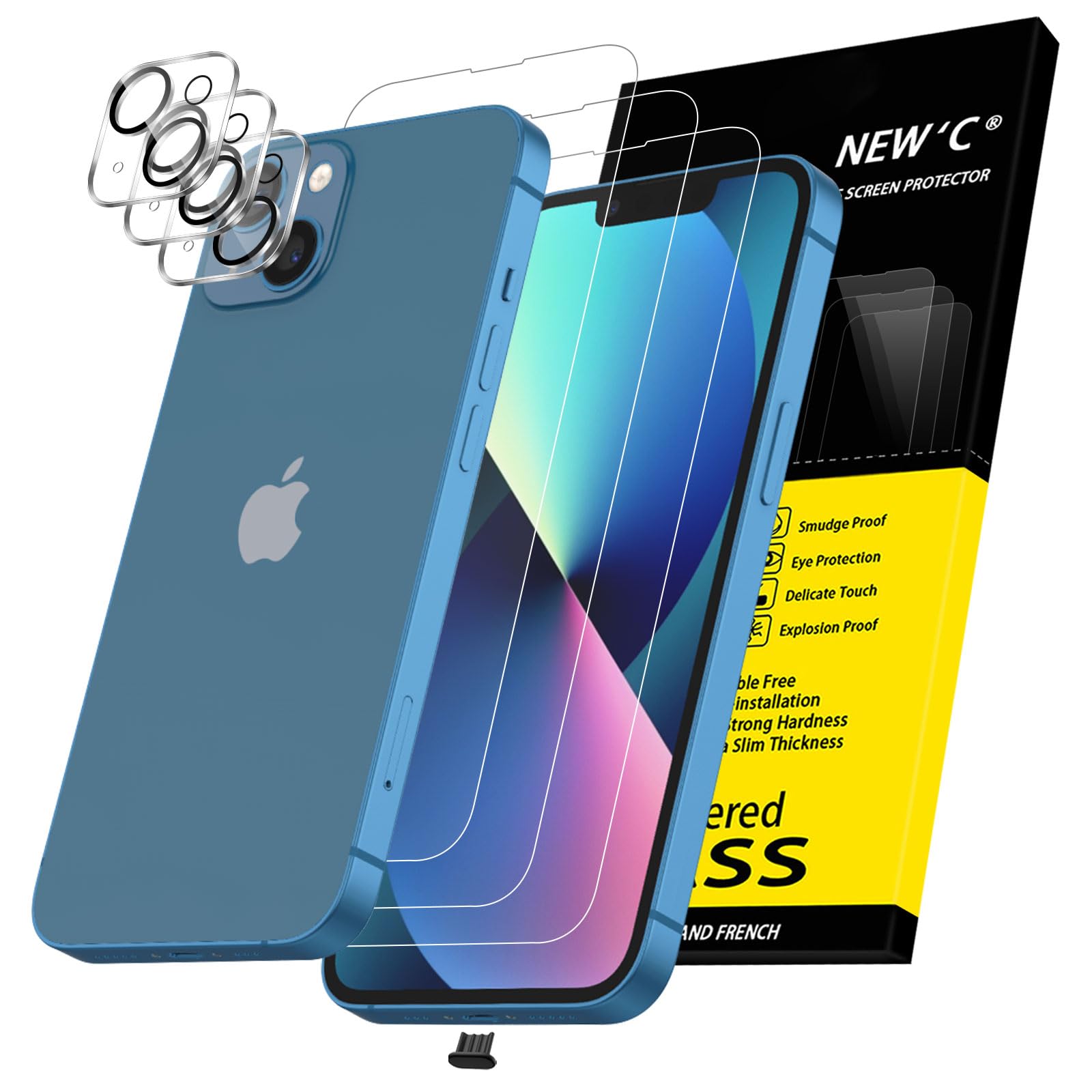 NEW'C 3 x Sichtschutz für iPhone 13 Pro Max für Panzerglas (6,7 Zoll) und 3 x Kamera Panzer Schutz Glas Kameraschutz + Staubschutzstöpsel -28 Grad verbesserter Sichtwinkel - kratzfest