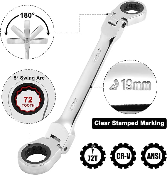 Mayouko 36PCS Flex Head Ratcheting Wrench Set, 72 Tooth Double Box End Wrench 8mm -19mm