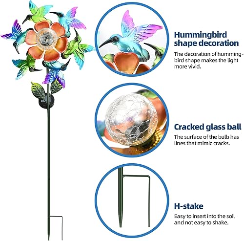 Miniatura 6 de Molino de viento solar para colibrí, escultura de viento de metal impermeable para exteriores para patio y jardín, césped y decoración de jardín