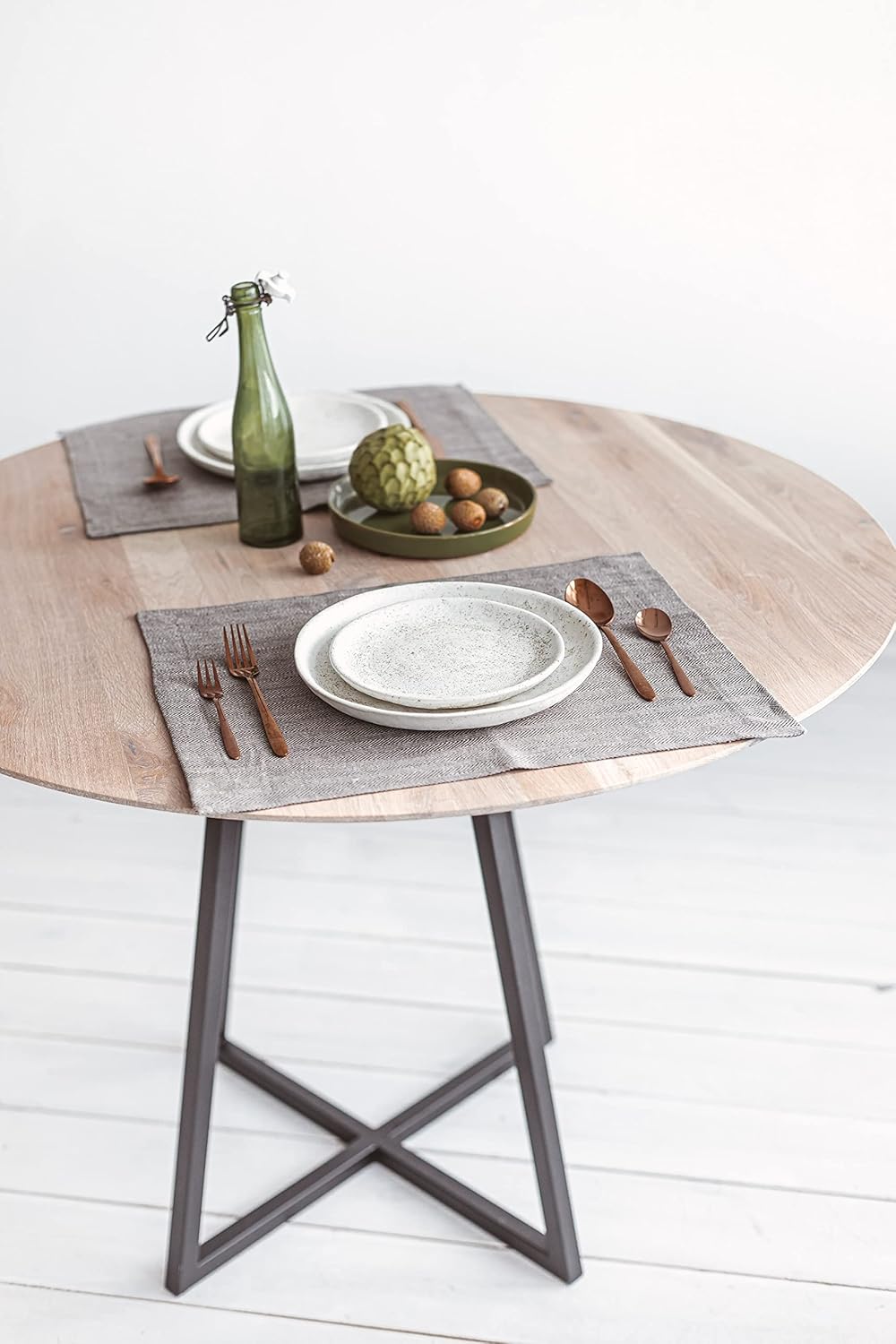 Pure 100% Flax Linen Placemats - 4-Pack 14x19-inch Grey-Natural Herringbone Placemats Set for Christmas - Natural Fiber Dining Table Cloth Placemats