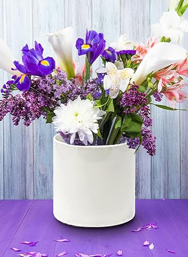 Miniatura 3 de Serene Spaces Living Jarrón cilíndrico de cerámica blanca brillante, contenedor floral contemporáneo, maceta, mini centro de mesa para bodas,