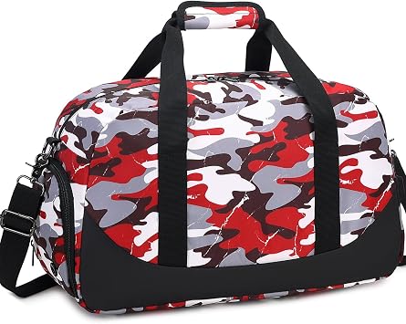 DSIUE Duffle Bag for Kids Boys Girls Sport Gym Bag Weekender Travel Duffel Bag With Shoe Compartment Camo Red