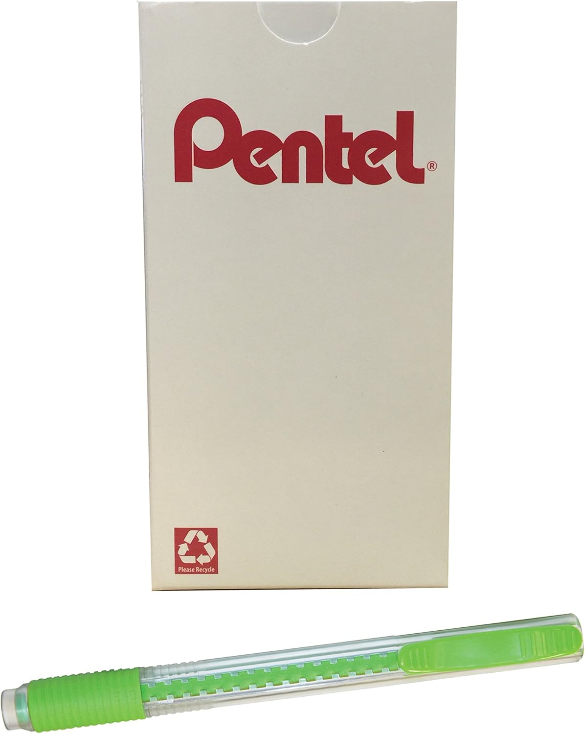 Pentel Clic Colors Retractable Eraser with Grip, Lime Green Barrel, Box of 12 (ZE23K)