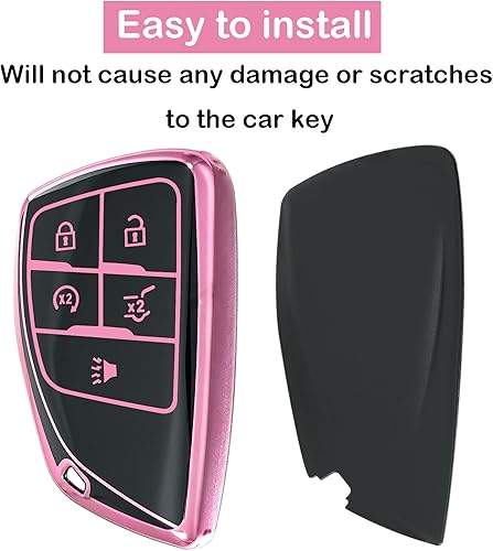 Miniatura 10 de Funda para llavero con hebilla de metal compatible con llave remota Suburban Tahoe 2021 2022, accesorios de vehículo de TPU suave, 5 botones (negro)