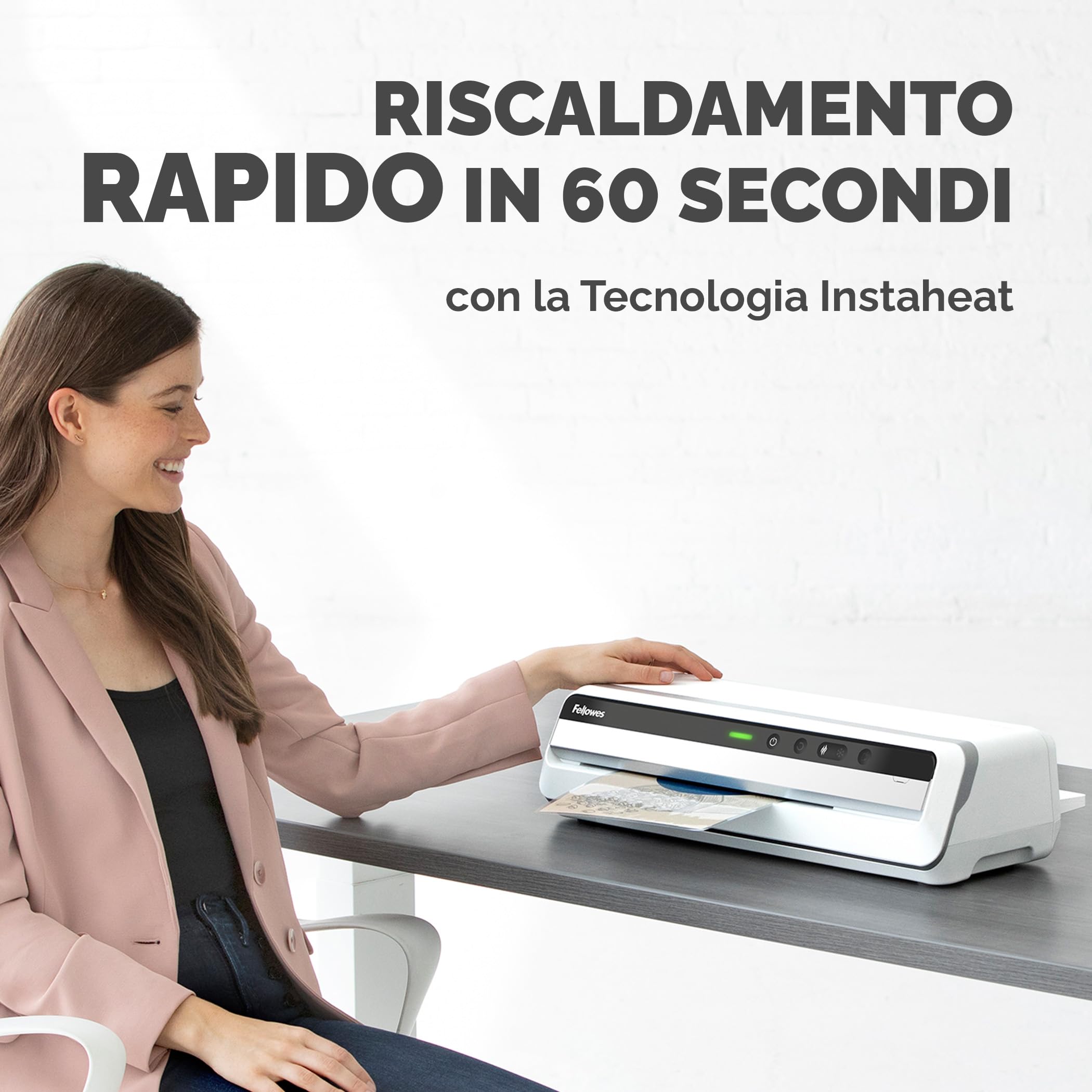 Fellowes plastificatrice a caldo Jupiter A3, formato A3, fino a 250 micron, per ufficio, riscaldamento rapido, con retromarcia e modalità riposo, colore bianco, incluso starter pack di 10 pouches