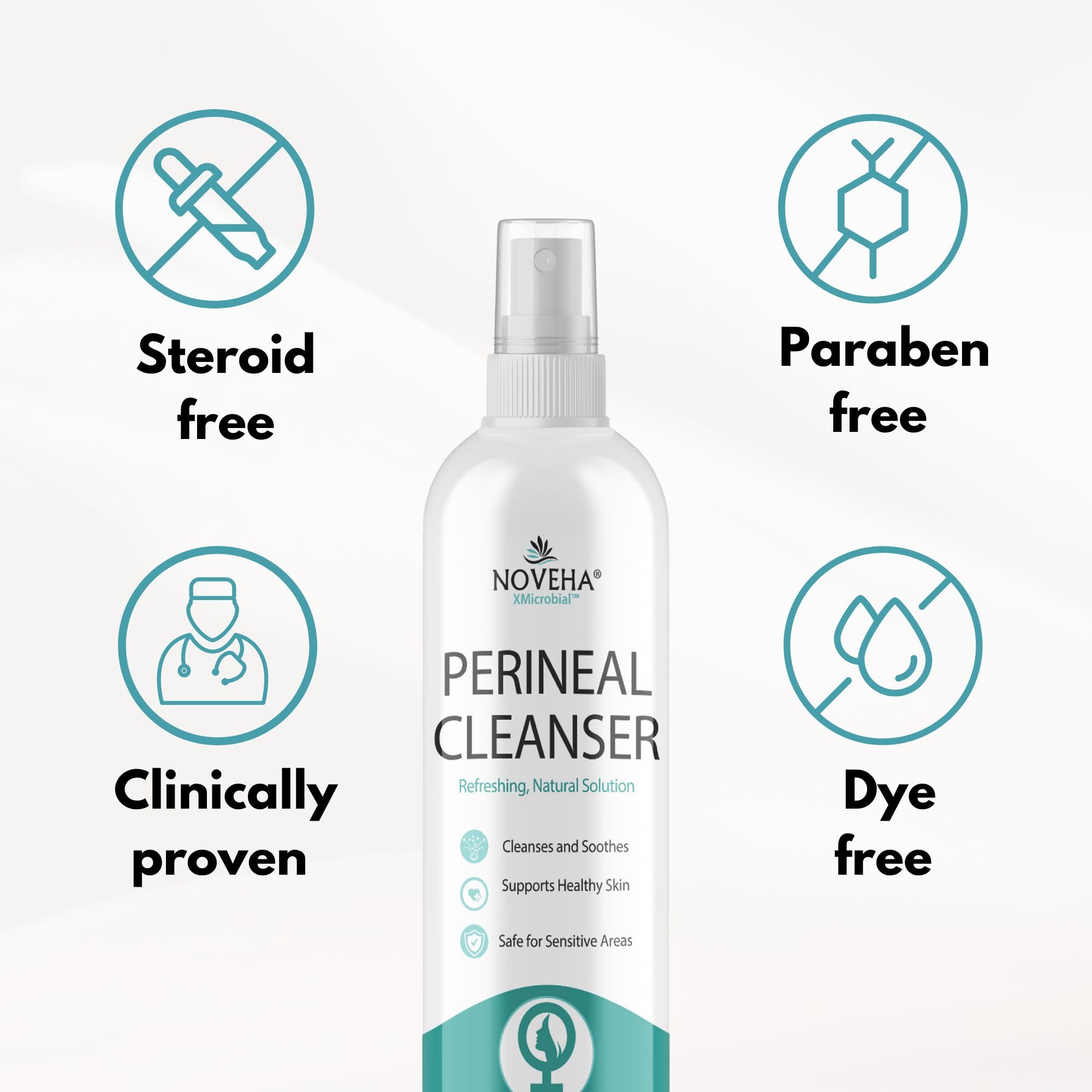 Noveha Perineal Spray & Cleanser | No-Rinse Formula for Daily Hygiene & Odor Control | Gentle Care for Postpartum, Seniors & Sensitive Areas | 8oz