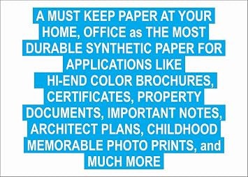 WATERPROOF PAPER 8.5X11 THICKNESS 5 MIL 110 LB, 25 SHEETS Non-Tear PAPER, DURABLE LASER PRINTER PAPER