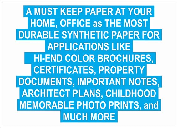 WATERPROOF PAPER 8.5X11 THICKNESS 5 MIL 110 LB, 25 SHEETS Non-Tear PAPER, DURABLE LASER PRINTER PAPER