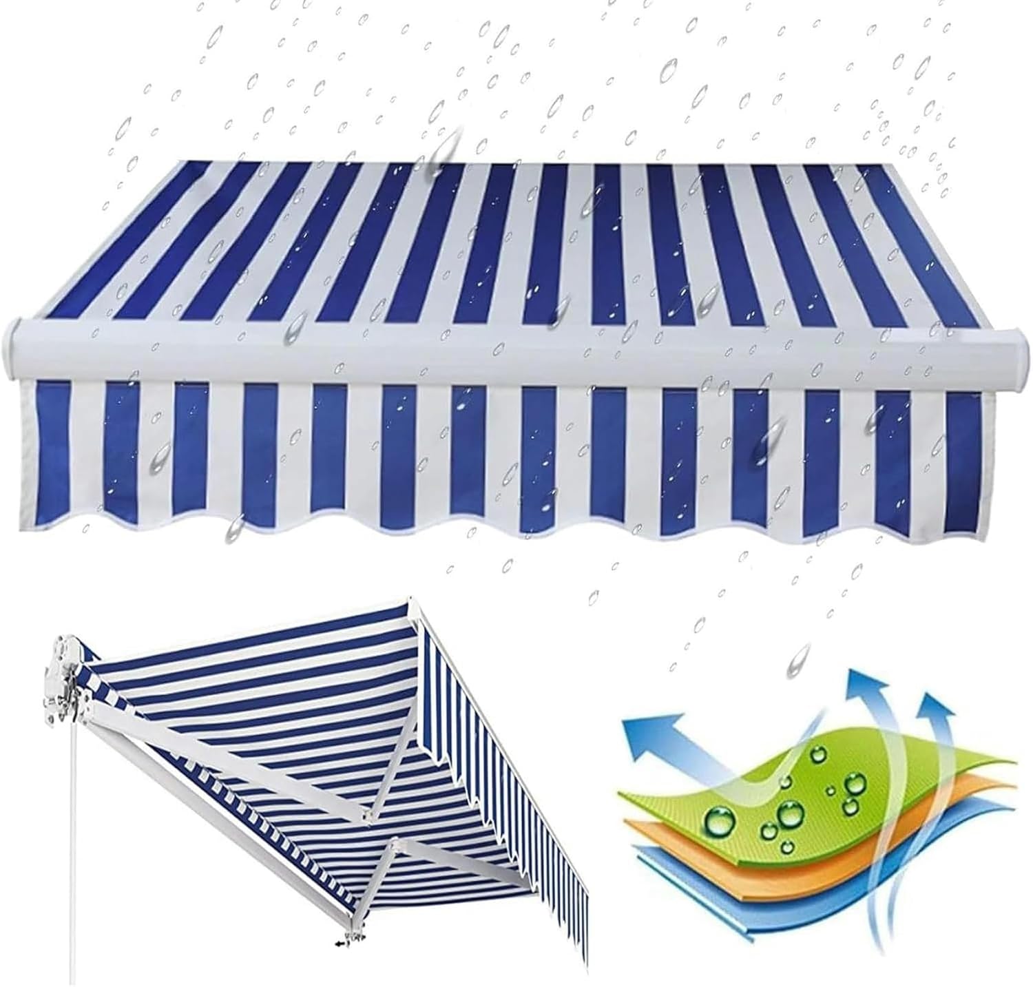 Retractable Patio Awning Fabric Replacement Many Sizes Polyester Cloth Sunshade Canopy Cover Water-Resistant Sun Shade Cover for Window Door Market Deck, Frameless