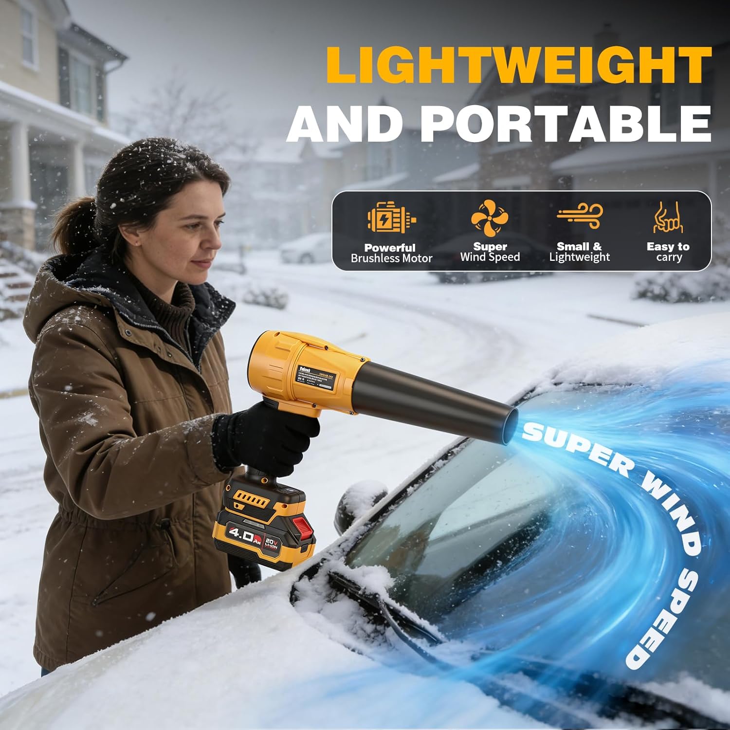 Electric Cordless Leaf Blower with Battery and Charger, Extended Nozzle, Brushless Dust Blower, Mini Jet Dry Fan, Ultra Lightweight Handheld Blower for Patio, Garden, Lawn Care, Garage, Car